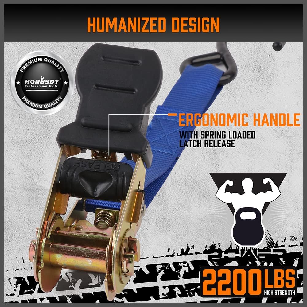 HORUSDY Ratchet Straps, 2,200 LB Break Strength, 4-Pack 15FT Ratchet Tie Down Straps Set w/ 2 Bungee Cords