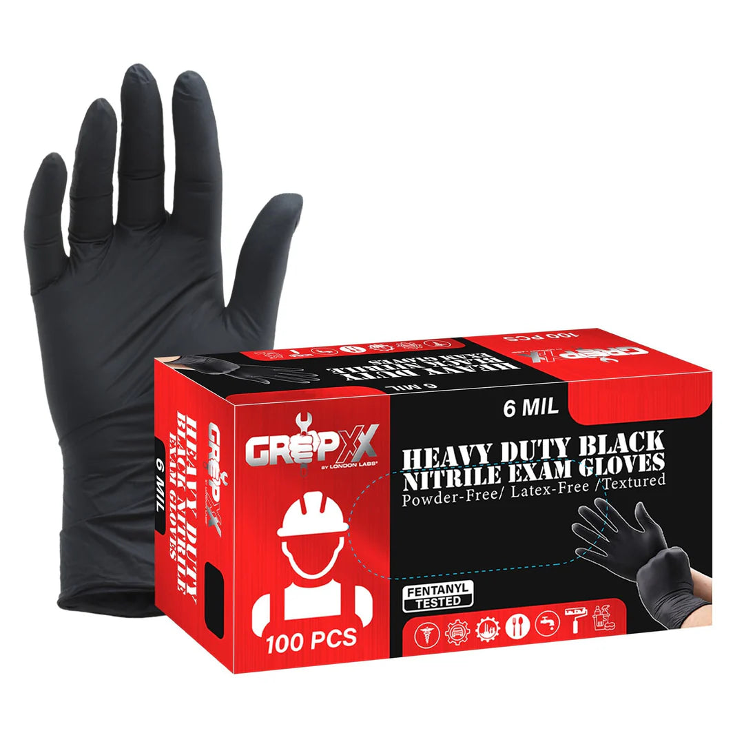 Heavy Duty 6 Mil Black Nitrile Gloves - Disposable, Latex & Powder Free (100 Count)